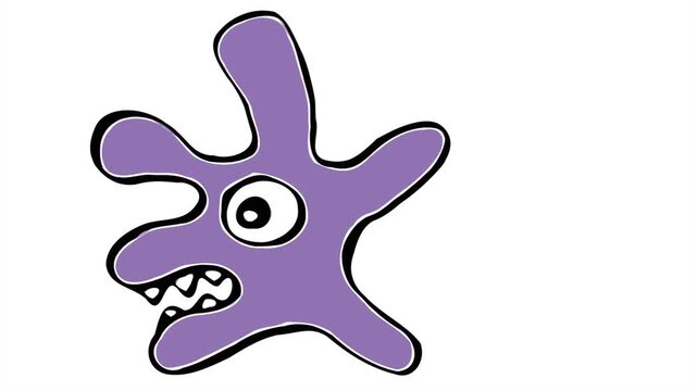 Creepy cute bacteria moving left to right illustration looped video