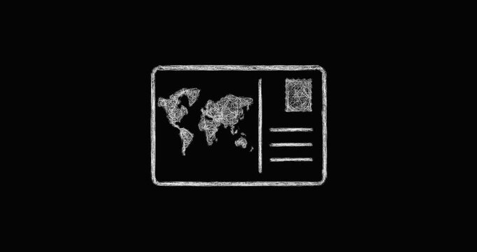 Sketch world map postcard icon animation - smooth progressive reveal
