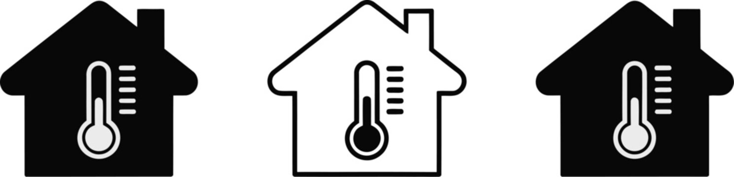 House thermometer icon, smart home temperature control, climate monitoring system, indoor comfort, energy management, home automation, heating, cooling, thermostat symbol