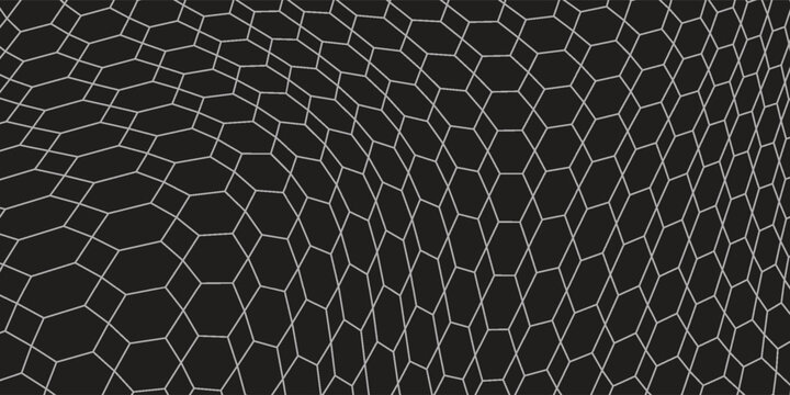Abstract Black and White Irregular Polygon Mesh Background with Distorted Geometric Wireframe Pattern