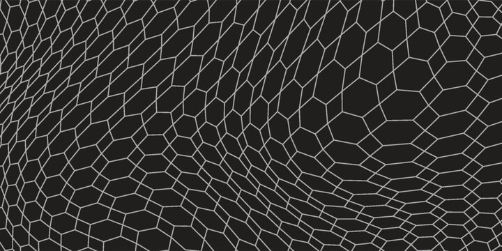 Abstract Black and White Irregular Polygon Mesh Background with Distorted Geometric Wireframe Pattern
