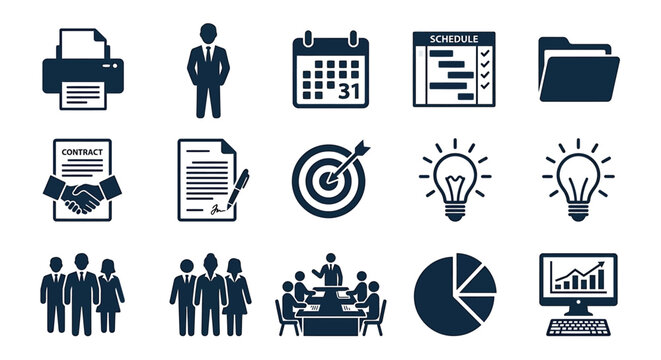 Business Icons Collection Flat Blue Pictograms On White Background