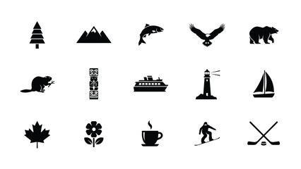 Modern minimalist black icon set featuring wildlife nature sports and travel themes for branding © Shovon