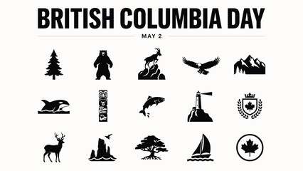 Obraz premium Modern black and white illustration set showcasing wildlife landmarks and symbols for regional celebration designs