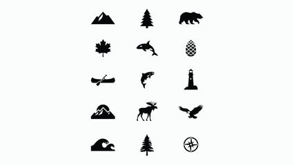 Minimalist black silhouette icons showcasing nature and adventure themes for travel branding © Shovon