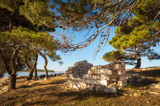 old stone ruin on island of rab