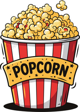 Hand Drawn Popcorn Tub Clipart Isolated on Transparent Background