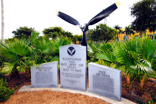 Monment to the Buckingham and Page Army Air Fields in WW II in the Centenial Park downtown Ft Fort Myers Florida FL. 07.04.26
