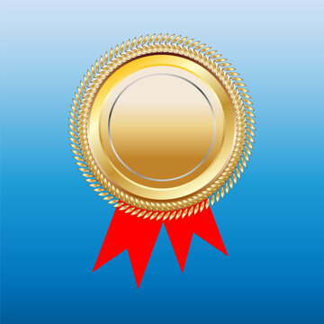 Vector illustration of a red and gold medal.