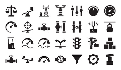 Obraz premium Industrial measurement and technical control icons set with measurement