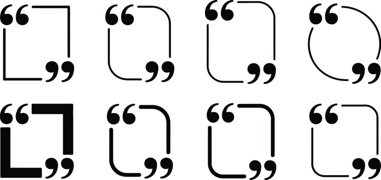 Quote box frame set, quotation bubble icons, blank speech frames, dialogue boxes, text placeholders, UI design elements, modern vector illustration