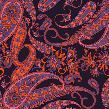 Decorative floral paisley vector seamless pattern ideal for prints and stationery.