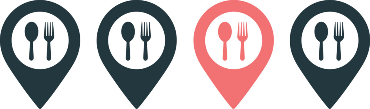 Restaurant map, pin symbol icon, food location marker, navigation pin, delivery service, GPS tracking, restaurant finder, map app interface, geo positioning