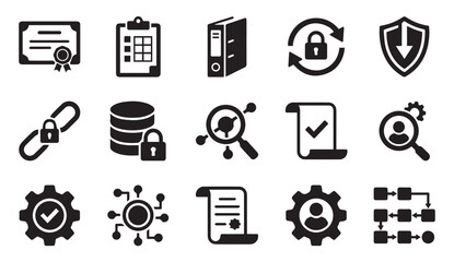 Fototapeta premium Business management and cybersecurity icon set with document and lock symbols