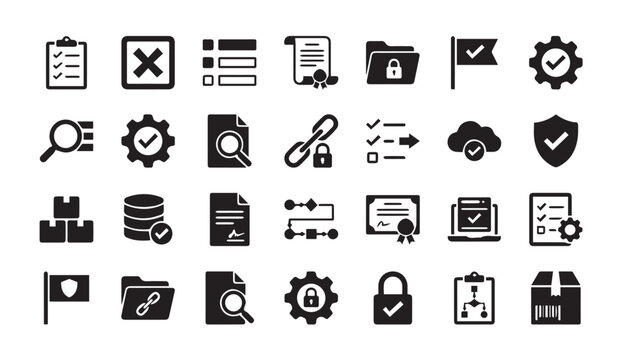 Set of business and security solid icon collection for digital user interface