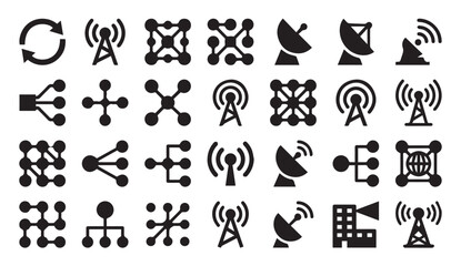 Fototapeta premium Telecommunication and network connection technical icon set with connection