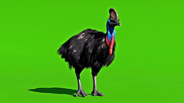 Cassowary dance and movement in CG rendering showcasing real animal features and fur detail in a digital environment