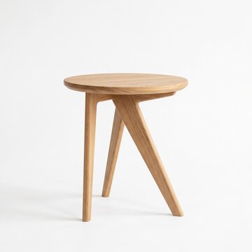Minimalist round wooden side table featuring smooth natural oak texture isolated against a clean white background