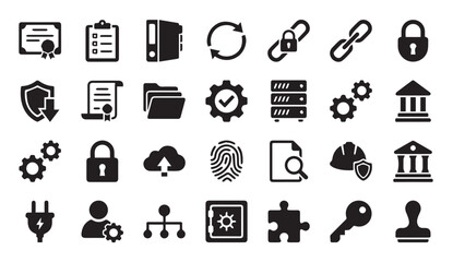 Business information systems and data security icons with business, information © Vector Galaxy