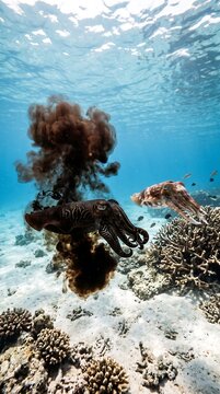 Cuttlefish Ink Cloud Pseudomorph Defense Escape Behavior Underwater Marine Biology