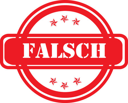 Falsch Rubber Stamp Seal Badge Label Design in Red Color Isolated on White Background