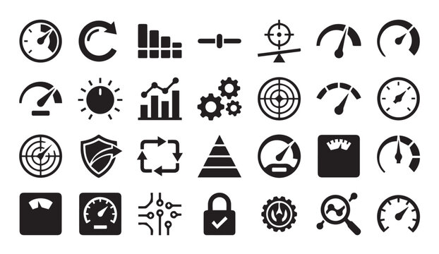 Collection of technical measurement and analytics icons with measurement