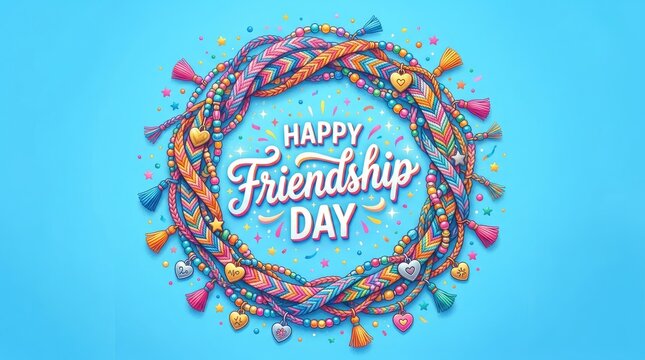 Happy friendship day colorful woven bracelets festive celebration illustration