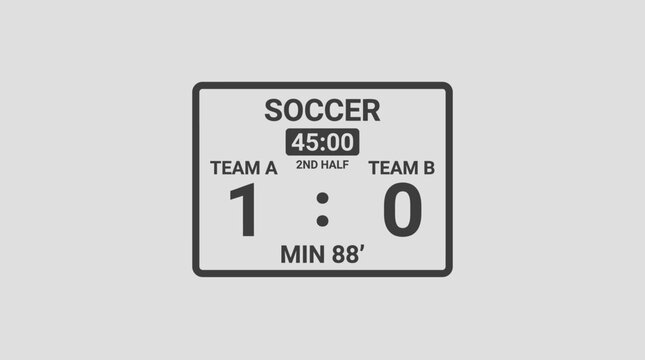 Soccer scoreboard shows Team A leading Team B 1-0 at minute 88 of second half