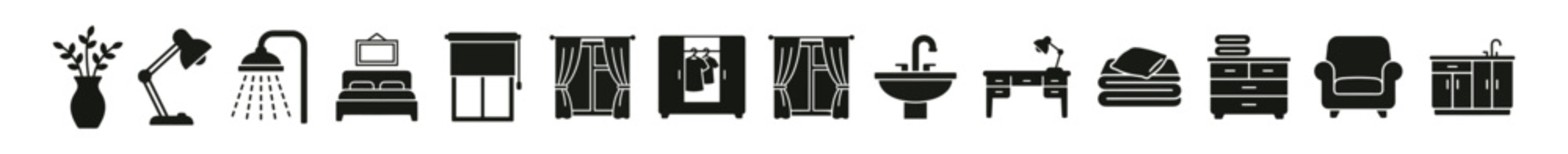 Black and white magic hat with magic wand and sparkles icon set on transparent background