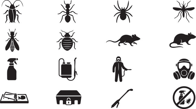 Pest control icons set with insects and rodents