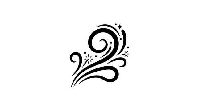 Elegant black swirl flourish with sparkles on a white background decorative design element
