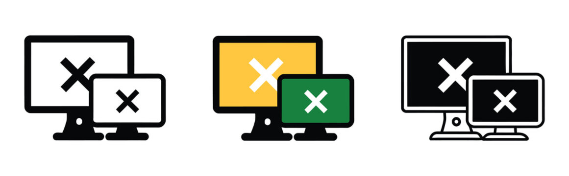 Proxy error vector icon set, server connectivity, gateway failure and network troubleshooting symbols in multiple styles for technology interface design.