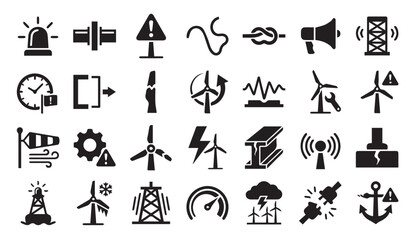 Obraz premium Energy and industrial infrastructure warning icons with industry, infrastructure