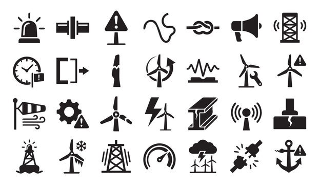 Energy and industrial infrastructure warning icons with industry, infrastructure