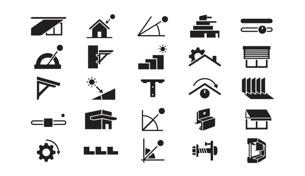 Sun protection and building shading system icons for architectural analysis