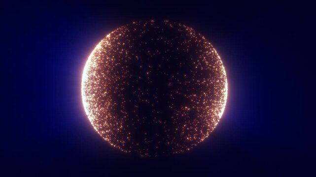 Glowing orange particle sphere resembling a cosmic eclipse