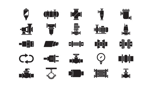 Industrial plumbing valves and pipeline system equipment icons with plumbing