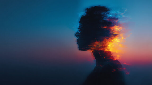 Growth mindset and behavior change, human silhouette in calm minimalist environment, conceptual psychology self-development, inner transformation, soft lighting, modern abstract ba