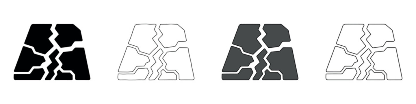 Set of four abstract geometric icons representing fragmentation and division