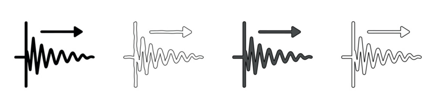 Damped oscillation waveform with directional arrow icon in four styles