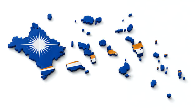 Marshall Islands Map with Official National Flag, Realistic 3D Country Shape Isolated on White Background