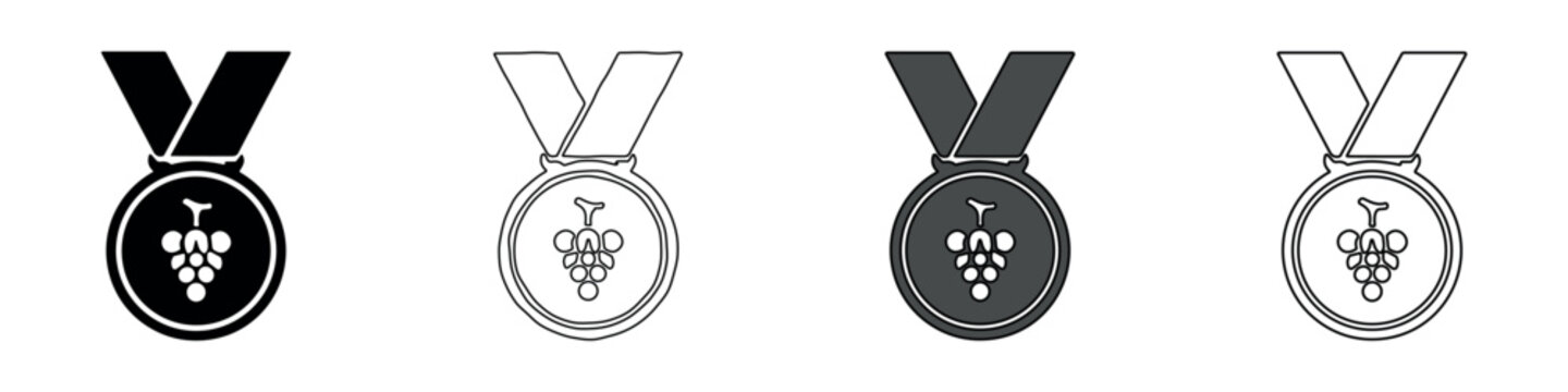 Set of four medal icons with grape cluster symbol for wine awards