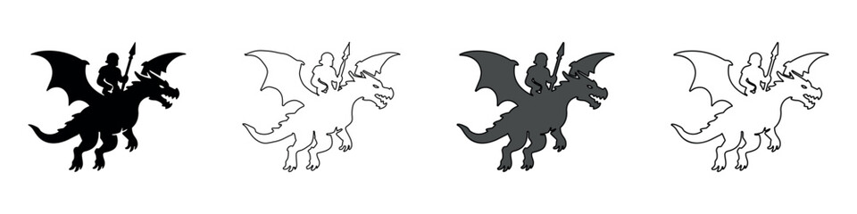 Fototapeta premium Silhouette of a knight riding a dragon with a spear in flight
