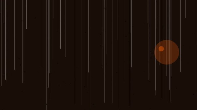 Abstract motion animation 4k background, with falling vertical, lines and floating, orange circles