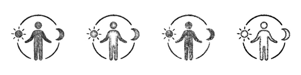 Fototapeta premium Sketch black and white energy balance icon design set