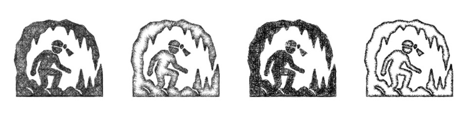 Fototapeta premium Sketch monochrome caving icon design set