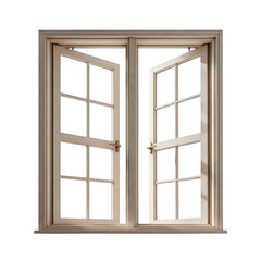 Obraz premium Open wooden window frame with glass panes isolated on transparent background