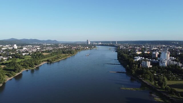 Aerial View of Bonn City and Rhine River in Germany