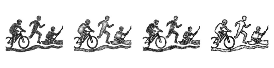Fototapeta premium Black and white sketch adventure racing icon design set