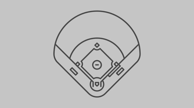 An illustration of a baseball field with a ballpark and stadium seating from a bird's eye view.